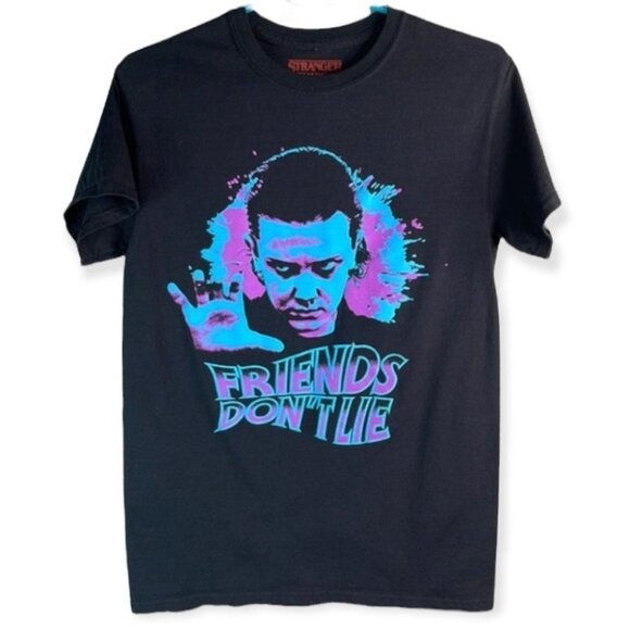 Stranger Things Tops - ..Stranger Things Graphic T-Shirt Black Friends Don’t Lie Netflix Cotton Size S